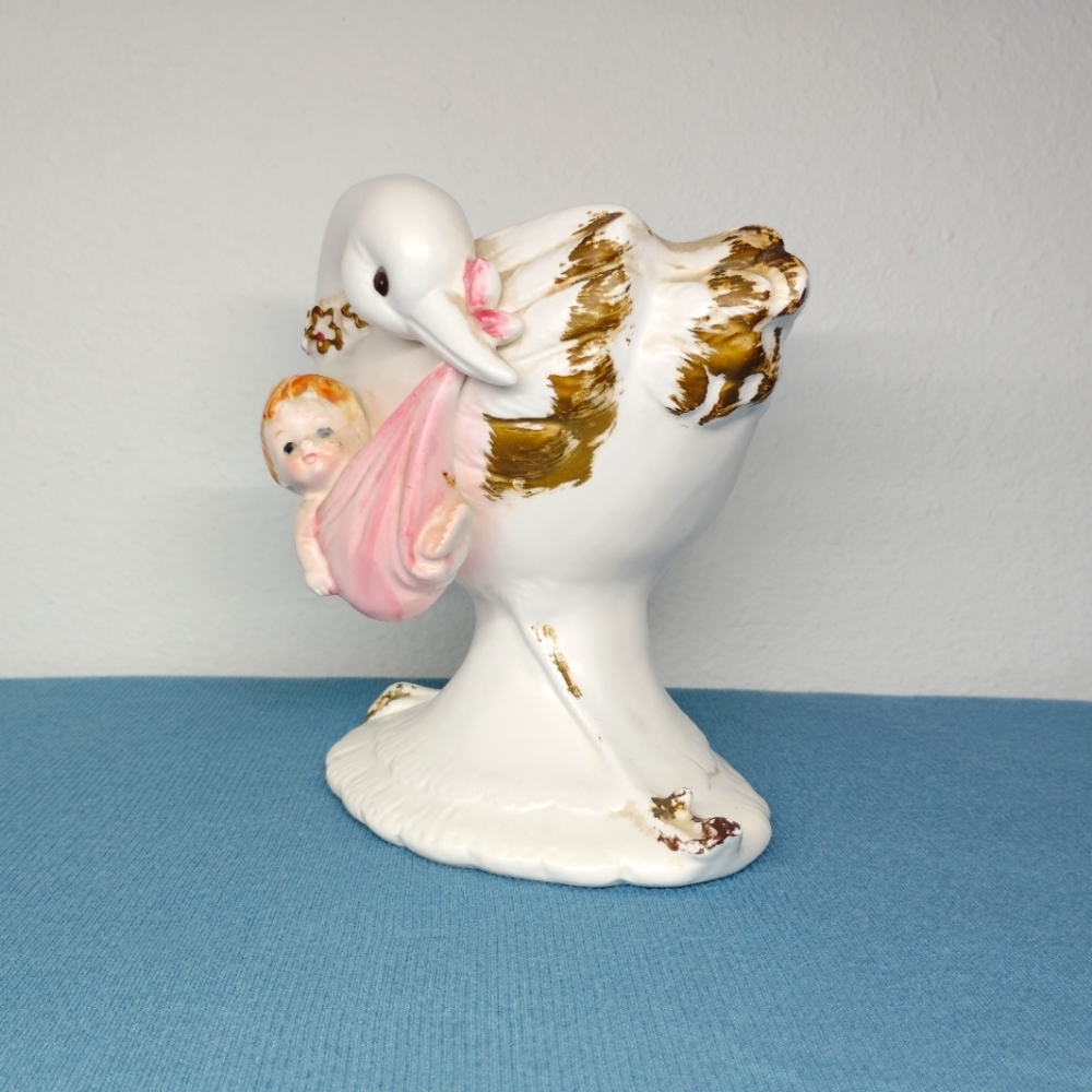 Lefton Porcelain Vase Baby Girl Planter Container Bird 1963 Vintage #1789 Pink - Picture 6 of 15
